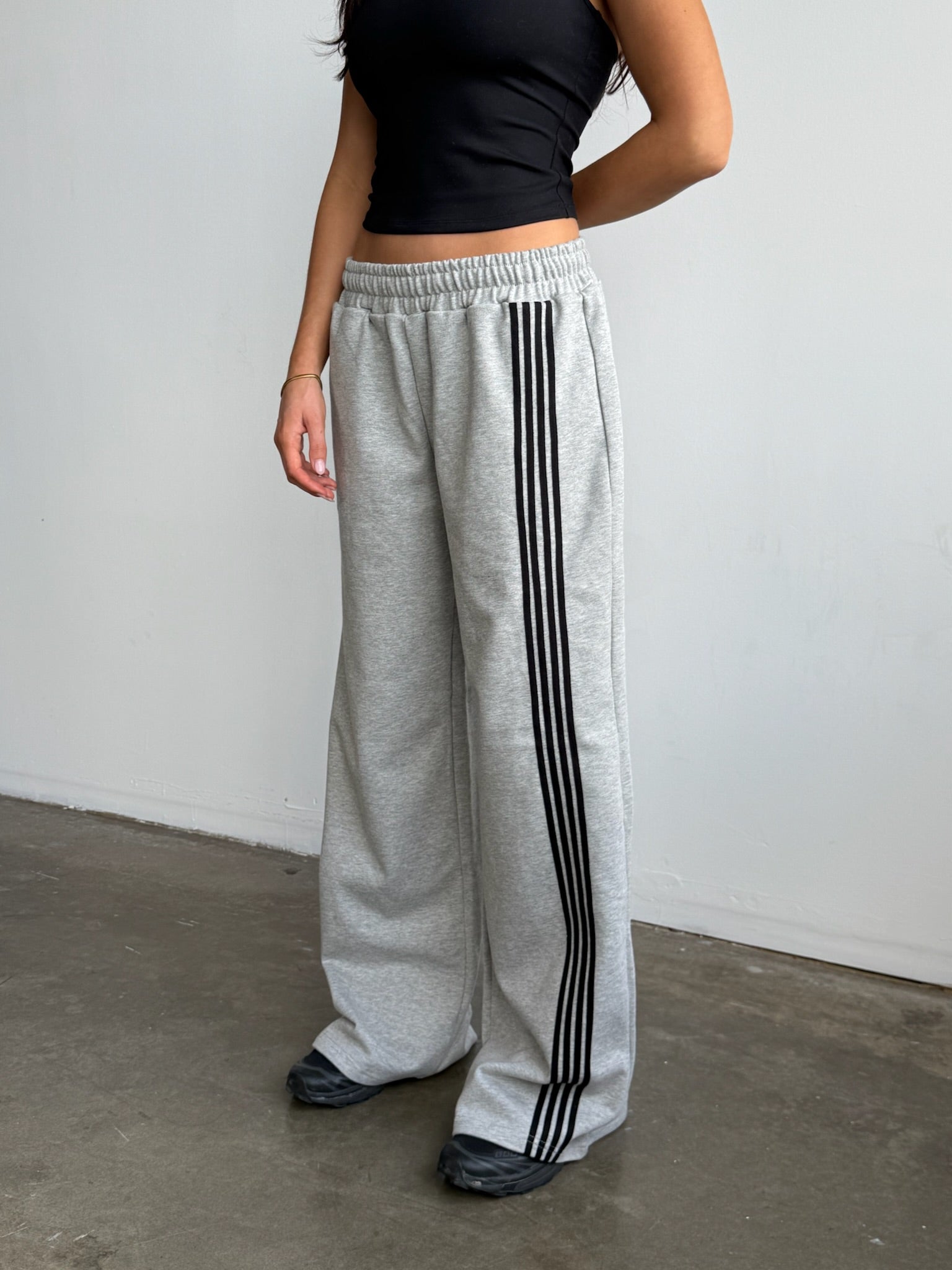 Asymmetric Stripe Track Pant - Grey/Black