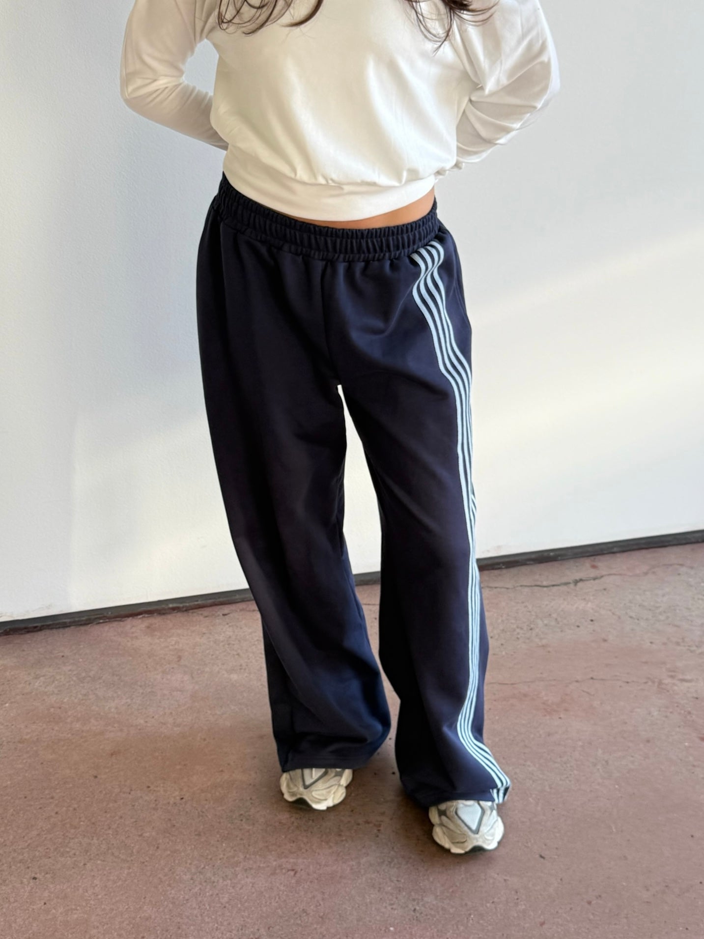 Asymmetric Stripe Track Pant - Navy