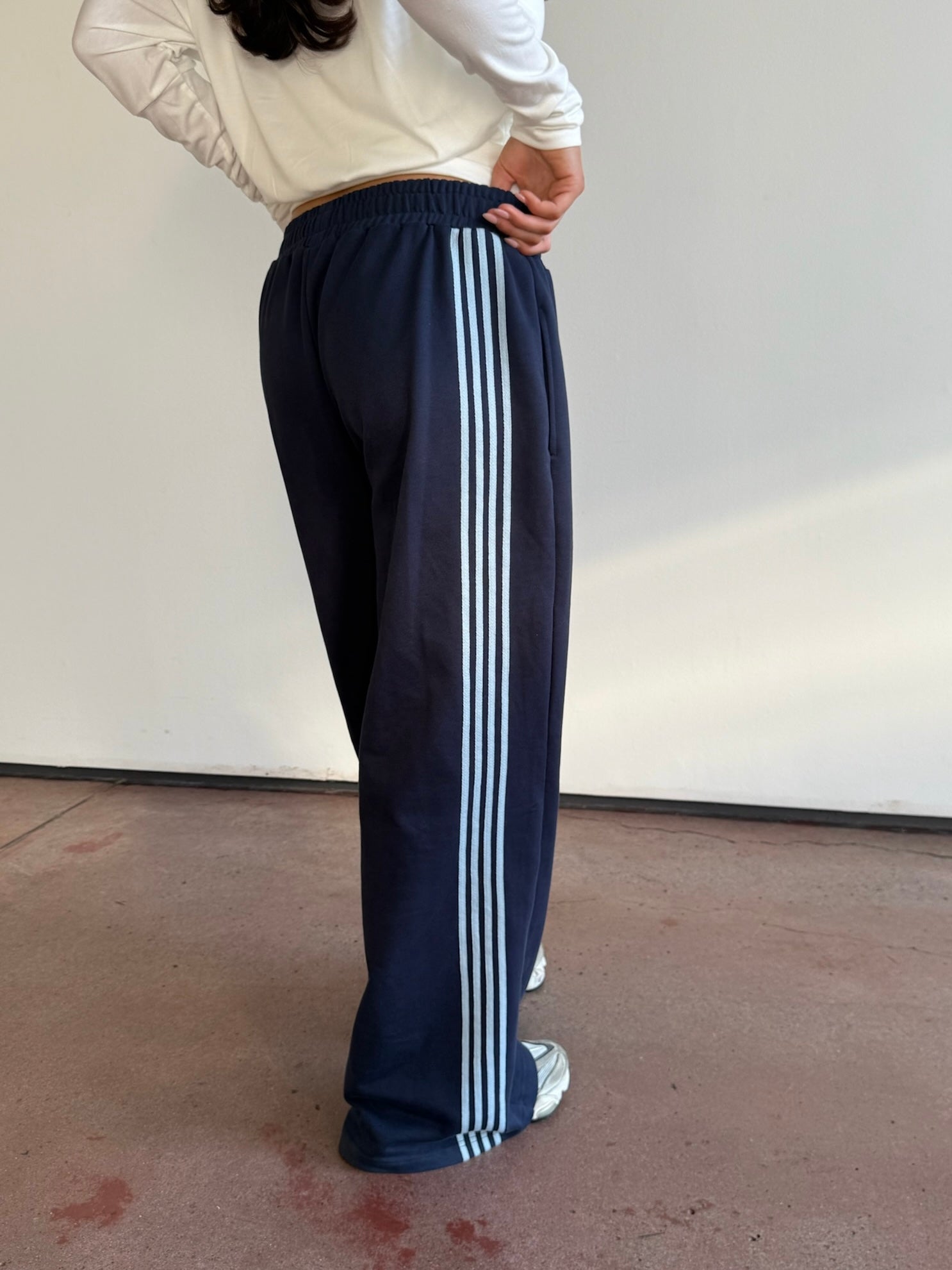 Asymmetric Stripe Track Pant - Navy