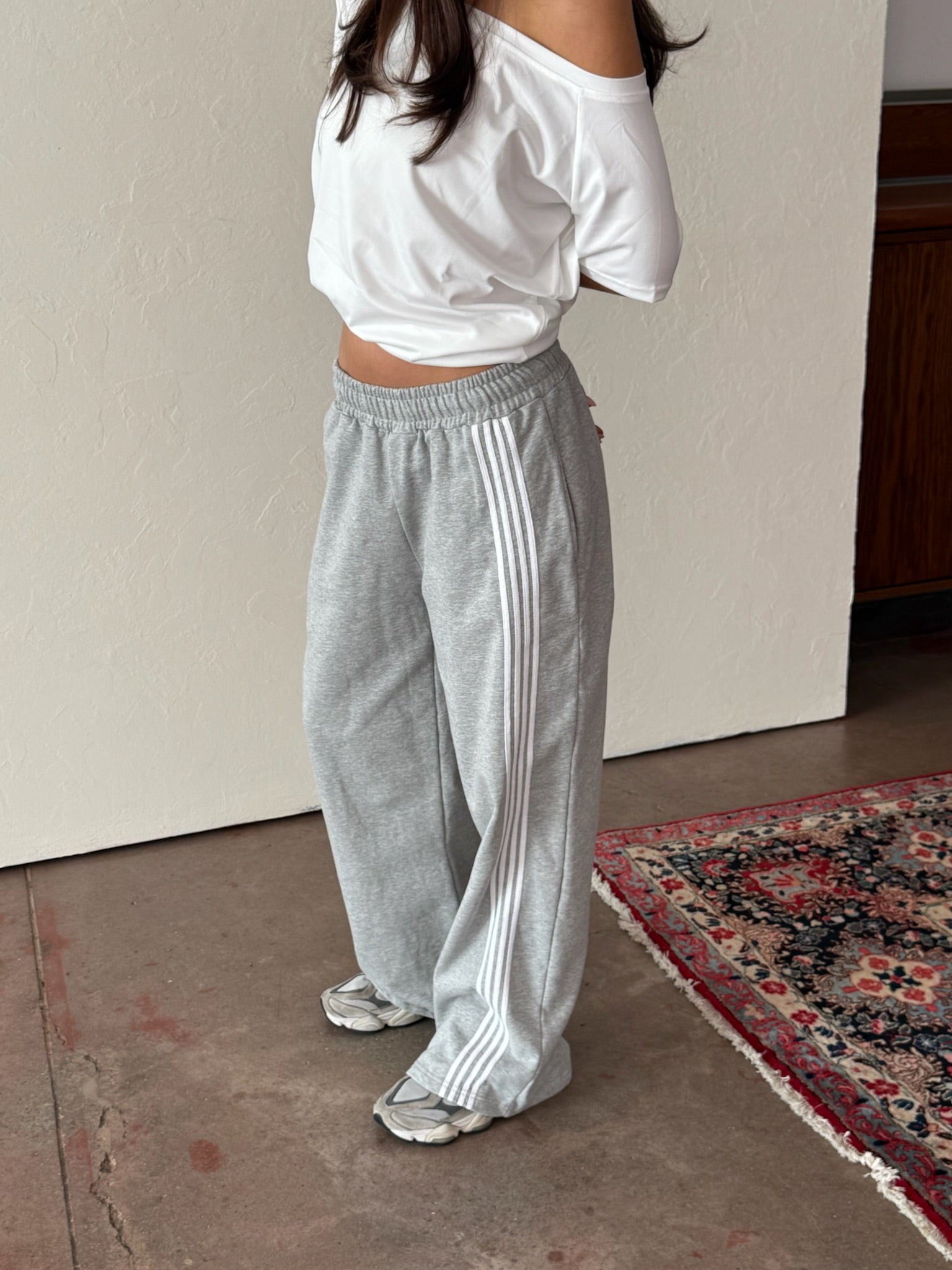 Asymmetric Stripe Track Pant - Grey