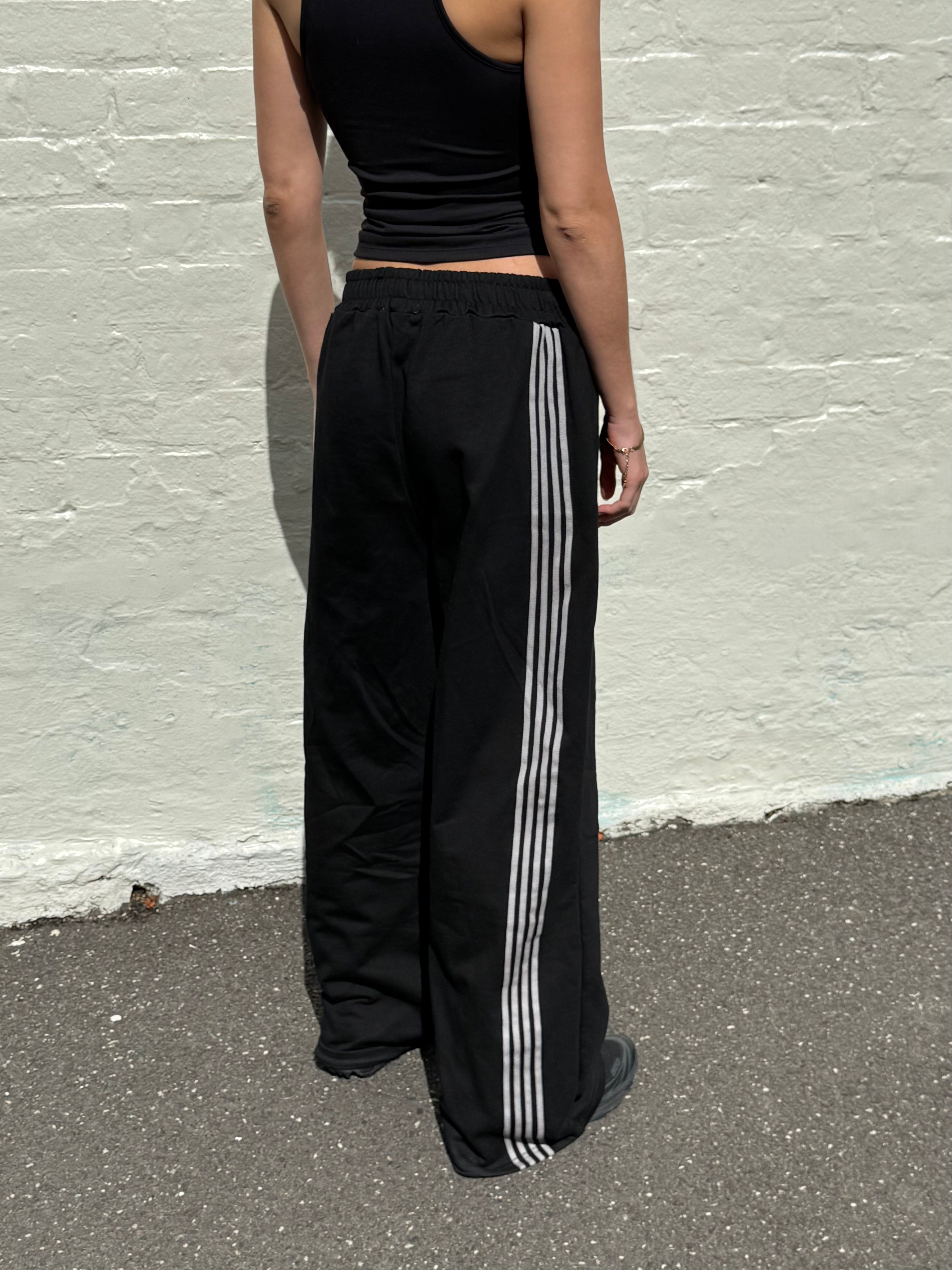 Asymmetric Stripe Track Pant - Black