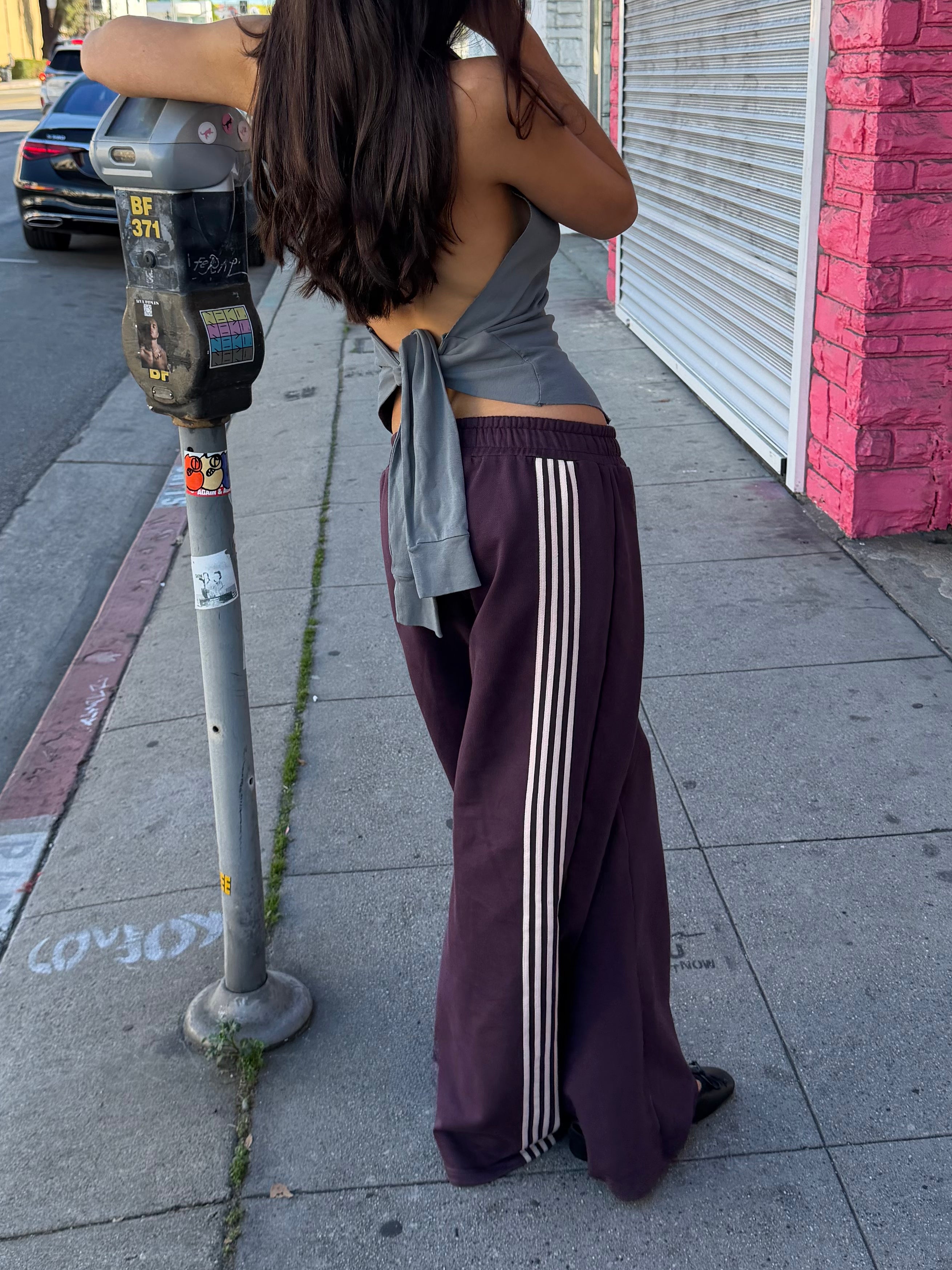 Asymmetric Stripe Track Pant -  Plum