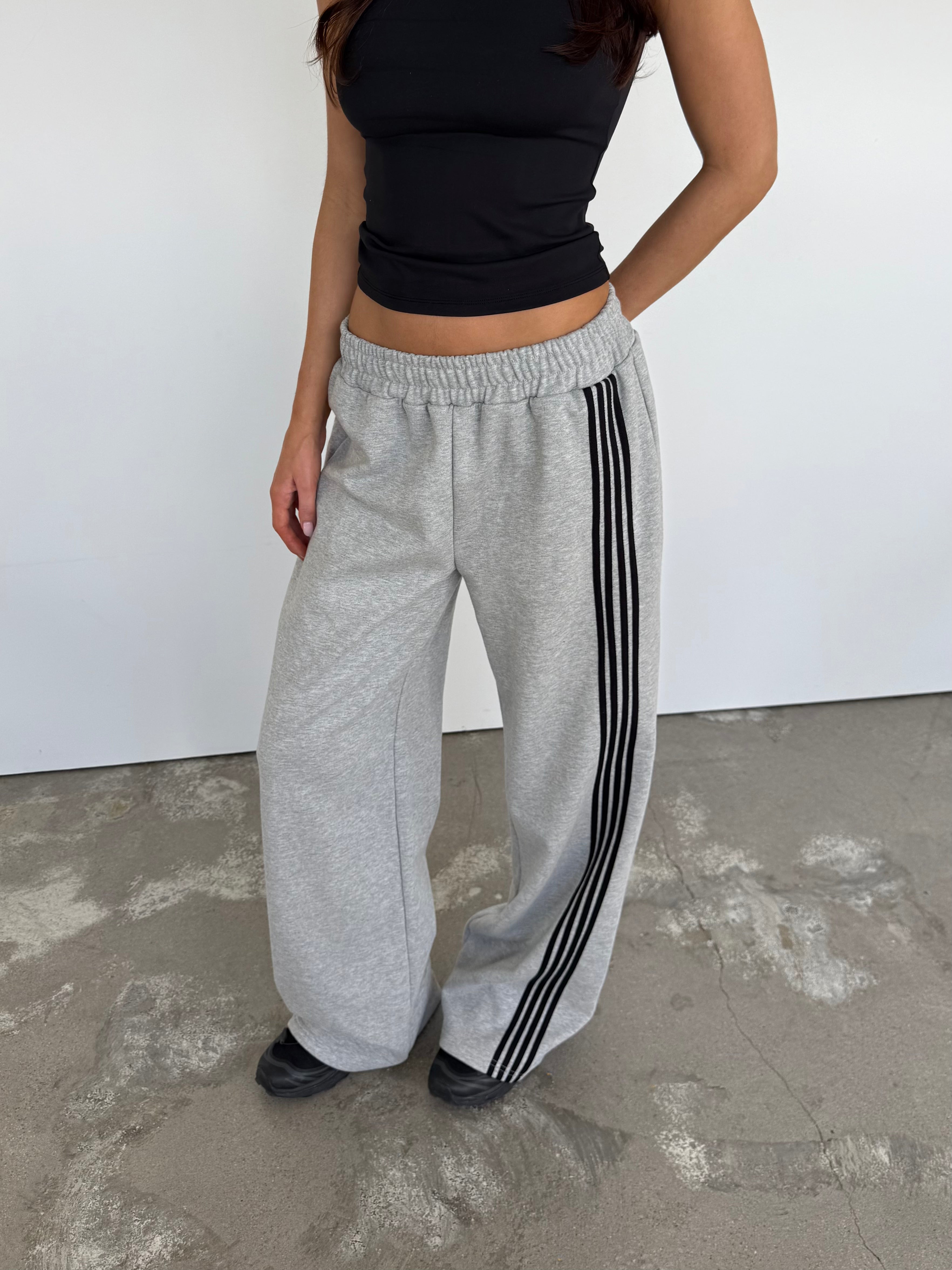 Asymmetric Stripe Track Pant - Grey/Black