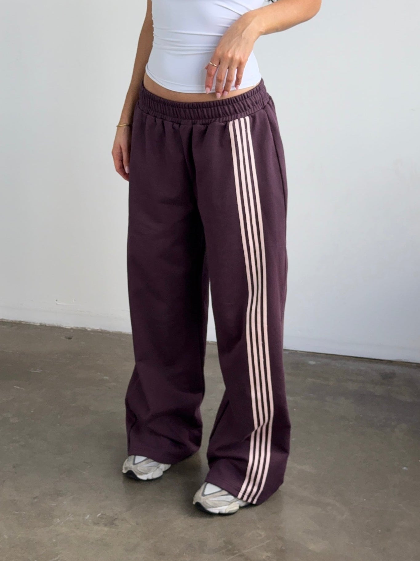 Asymmetric Stripe Track Pant -  Plum