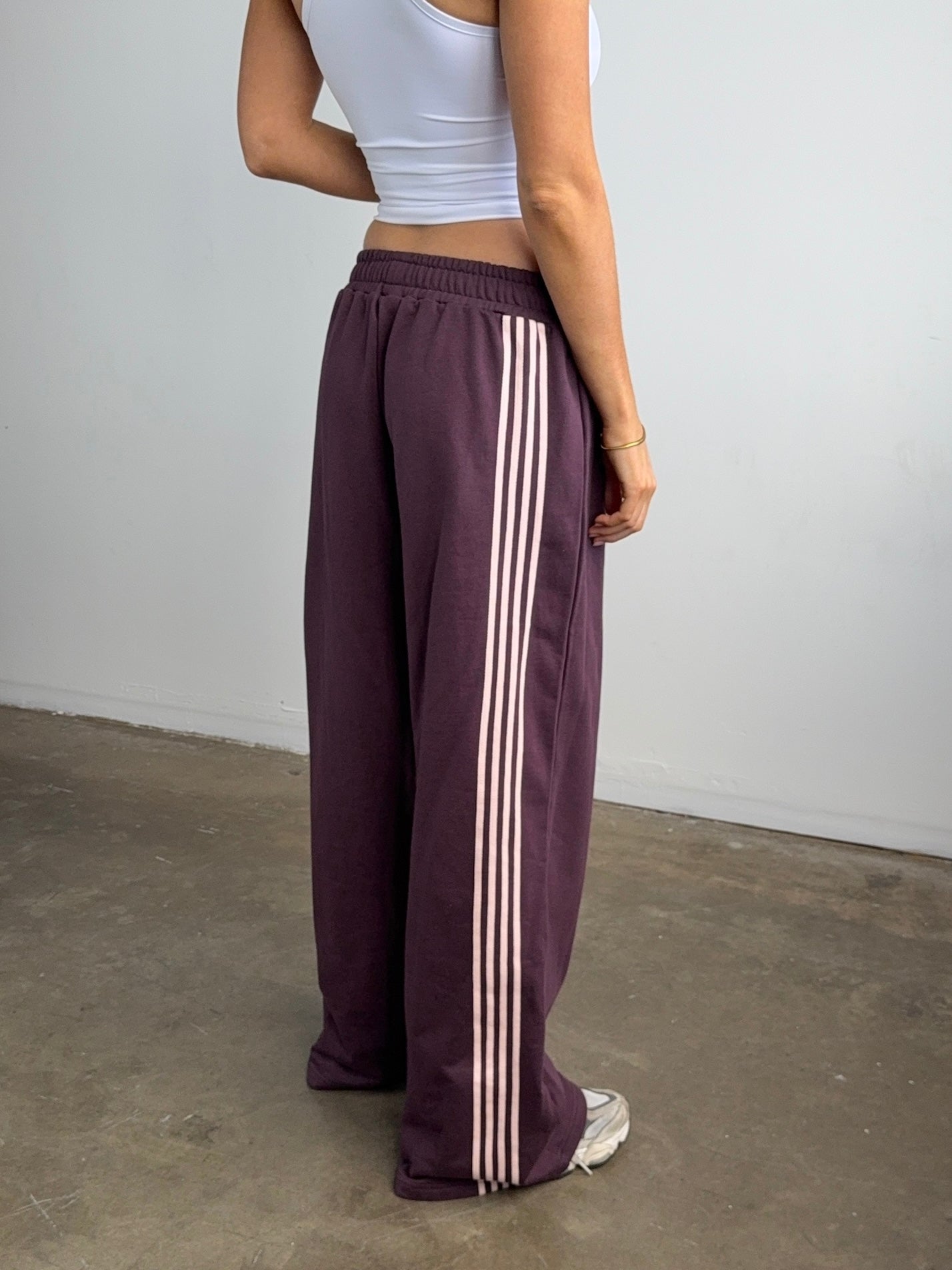 Asymmetric Stripe Track Pant -  Plum